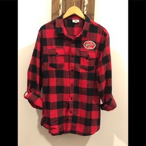 Plaid button down, Yazoo brewing company patch